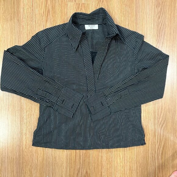Vintage Tension Made in Italy Pinstripe Blouse Black - S - Picture 6 of 16